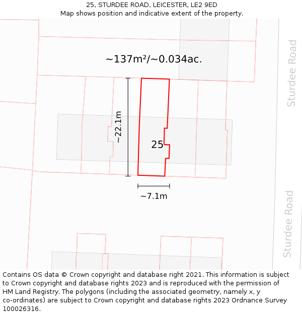 25, STURDEE ROAD, LEICESTER, LE2 9ED: Plot and title map
