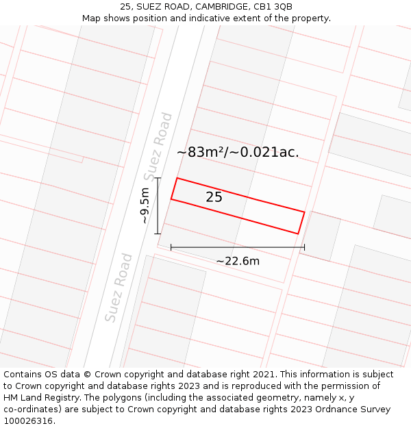 25, SUEZ ROAD, CAMBRIDGE, CB1 3QB: Plot and title map