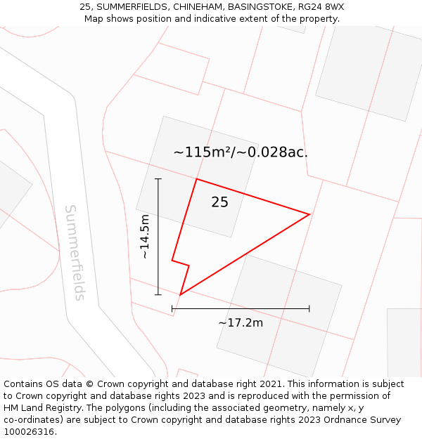 25, SUMMERFIELDS, CHINEHAM, BASINGSTOKE, RG24 8WX: Plot and title map