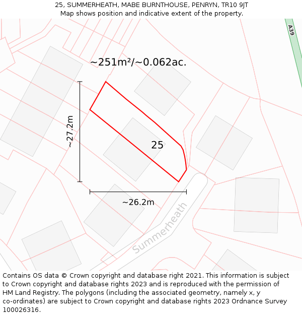 25, SUMMERHEATH, MABE BURNTHOUSE, PENRYN, TR10 9JT: Plot and title map