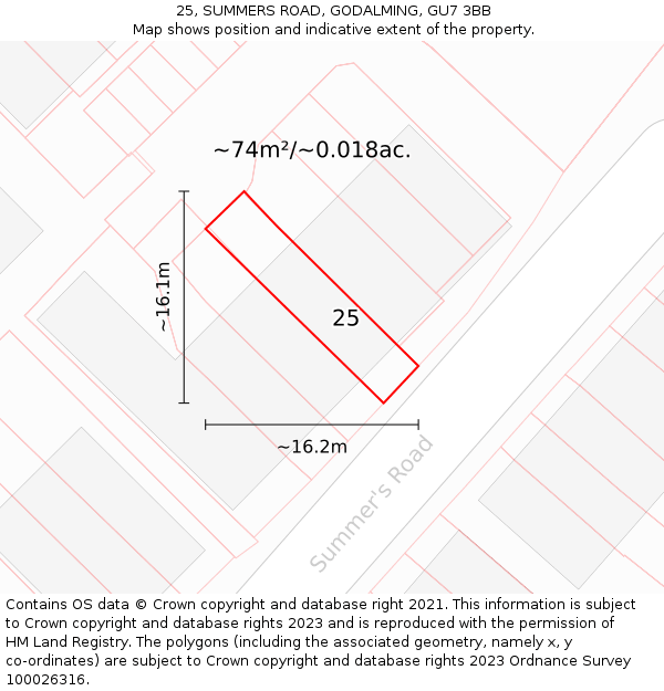 25, SUMMERS ROAD, GODALMING, GU7 3BB: Plot and title map