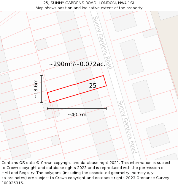 25, SUNNY GARDENS ROAD, LONDON, NW4 1SL: Plot and title map