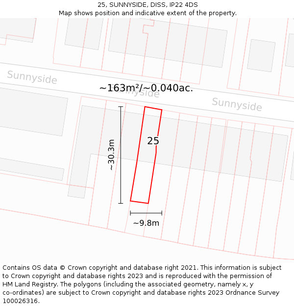 25, SUNNYSIDE, DISS, IP22 4DS: Plot and title map