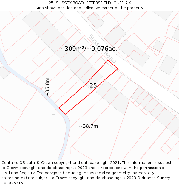 25, SUSSEX ROAD, PETERSFIELD, GU31 4JX: Plot and title map
