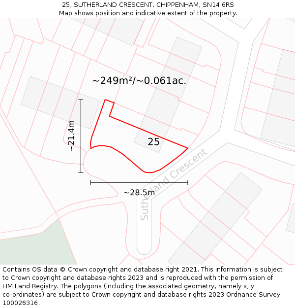 25, SUTHERLAND CRESCENT, CHIPPENHAM, SN14 6RS: Plot and title map
