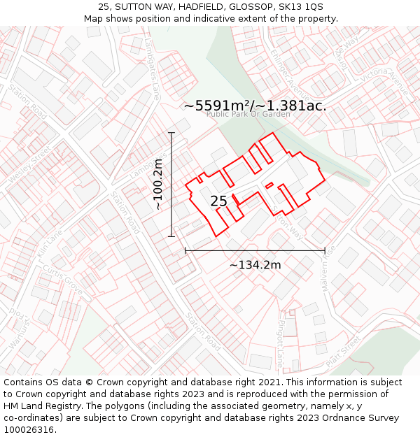 25, SUTTON WAY, HADFIELD, GLOSSOP, SK13 1QS: Plot and title map