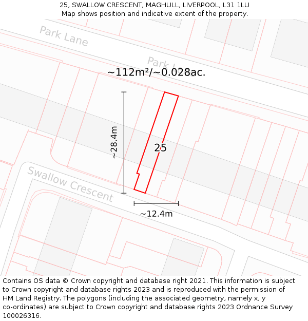 25, SWALLOW CRESCENT, MAGHULL, LIVERPOOL, L31 1LU: Plot and title map