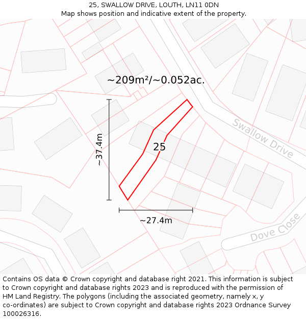 25, SWALLOW DRIVE, LOUTH, LN11 0DN: Plot and title map