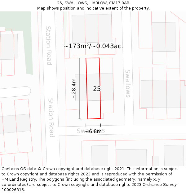 25, SWALLOWS, HARLOW, CM17 0AR: Plot and title map