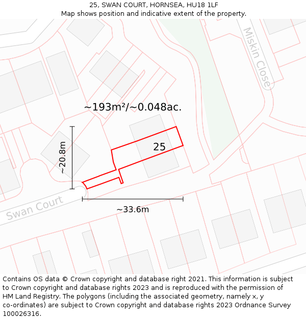 25, SWAN COURT, HORNSEA, HU18 1LF: Plot and title map