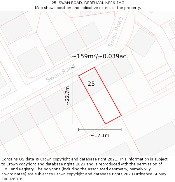 25, SWAN ROAD, DEREHAM, NR19 1AG: Plot and title map
