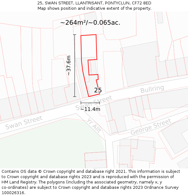 25, SWAN STREET, LLANTRISANT, PONTYCLUN, CF72 8ED: Plot and title map