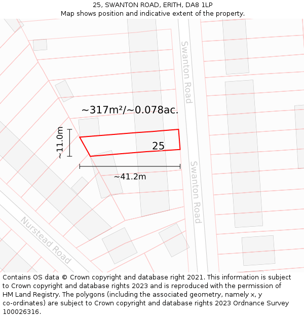 25, SWANTON ROAD, ERITH, DA8 1LP: Plot and title map