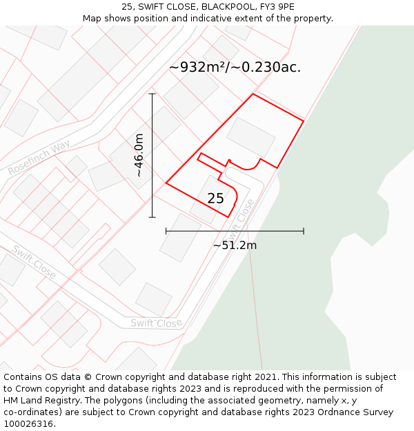 25, SWIFT CLOSE, BLACKPOOL, FY3 9PE: Plot and title map