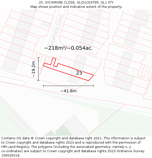 25, SYCAMORE CLOSE, GLOUCESTER, GL1 5TY: Plot and title map
