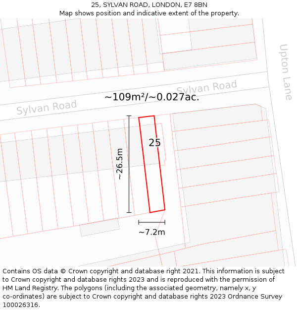 25, SYLVAN ROAD, LONDON, E7 8BN: Plot and title map