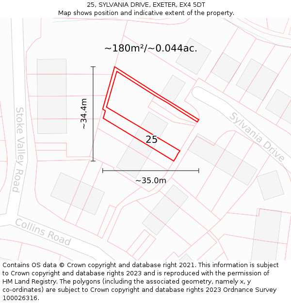 25, SYLVANIA DRIVE, EXETER, EX4 5DT: Plot and title map
