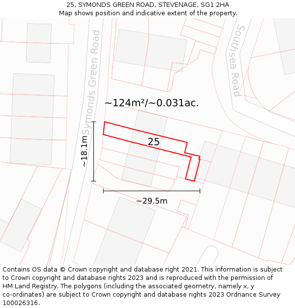 25, SYMONDS GREEN ROAD, STEVENAGE, SG1 2HA: Plot and title map