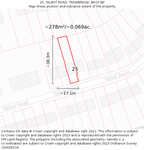 25, TALBOT ROAD, TROWBRIDGE, BA14 9JP: Plot and title map