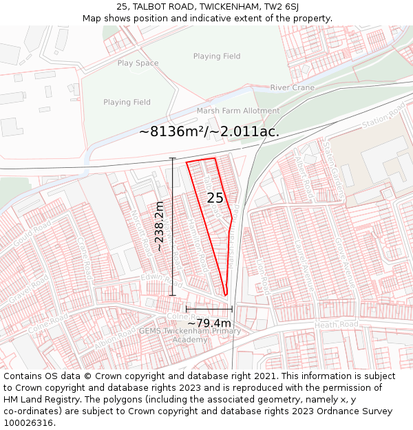 25, TALBOT ROAD, TWICKENHAM, TW2 6SJ: Plot and title map
