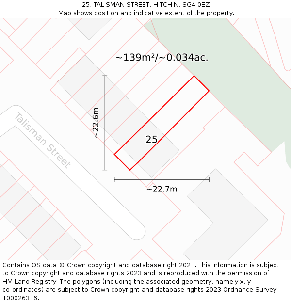 25, TALISMAN STREET, HITCHIN, SG4 0EZ: Plot and title map