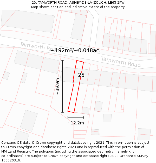 25, TAMWORTH ROAD, ASHBY-DE-LA-ZOUCH, LE65 2PW: Plot and title map