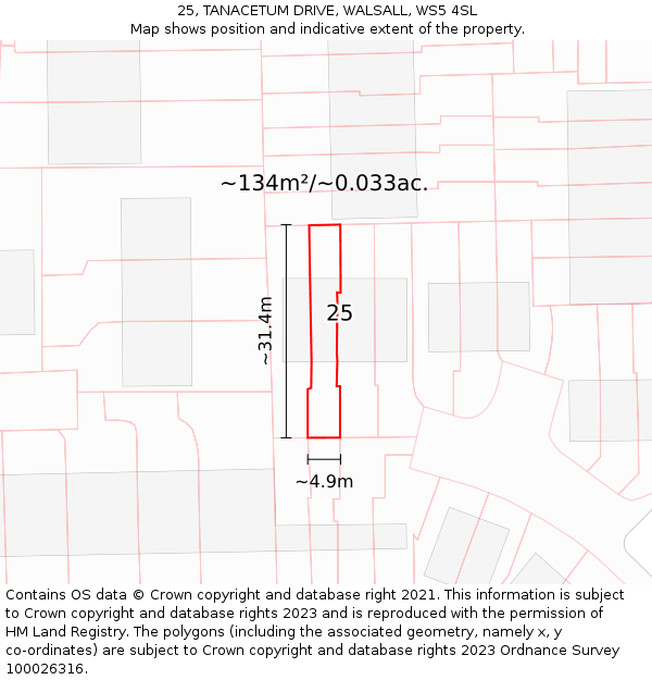 25, TANACETUM DRIVE, WALSALL, WS5 4SL: Plot and title map