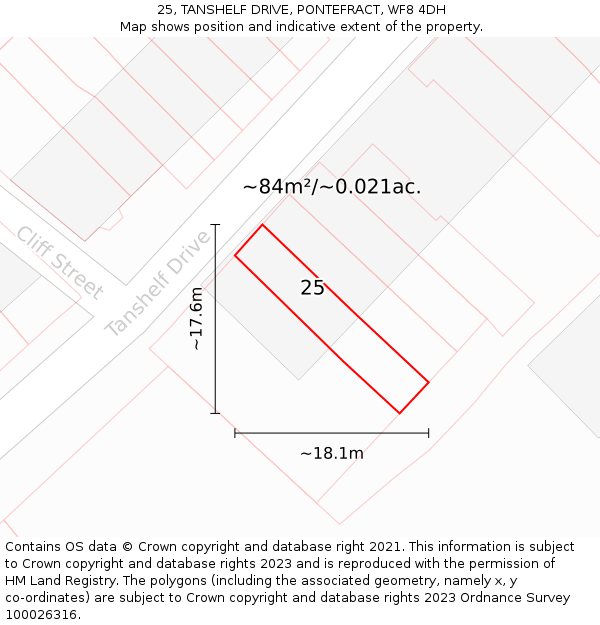 25, TANSHELF DRIVE, PONTEFRACT, WF8 4DH: Plot and title map