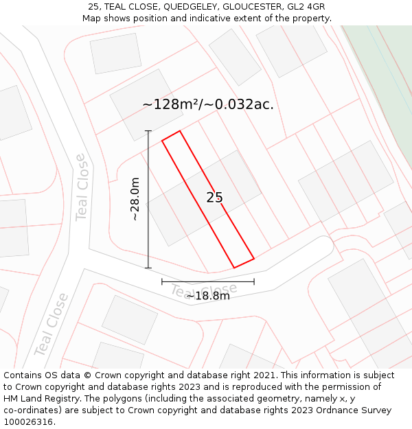 25, TEAL CLOSE, QUEDGELEY, GLOUCESTER, GL2 4GR: Plot and title map
