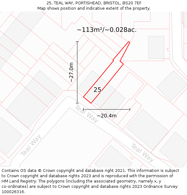 25, TEAL WAY, PORTISHEAD, BRISTOL, BS20 7EF: Plot and title map