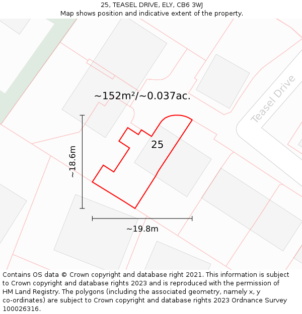 25, TEASEL DRIVE, ELY, CB6 3WJ: Plot and title map