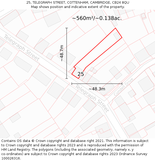 25, TELEGRAPH STREET, COTTENHAM, CAMBRIDGE, CB24 8QU: Plot and title map