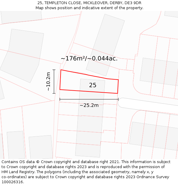 25, TEMPLETON CLOSE, MICKLEOVER, DERBY, DE3 9DR: Plot and title map