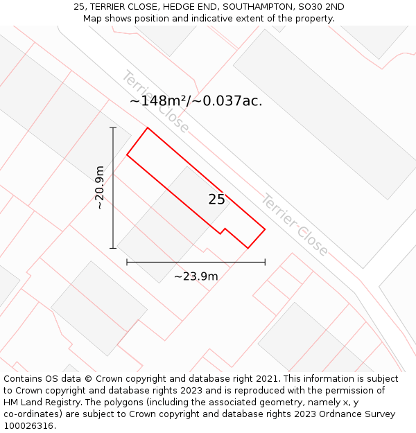 25, TERRIER CLOSE, HEDGE END, SOUTHAMPTON, SO30 2ND: Plot and title map