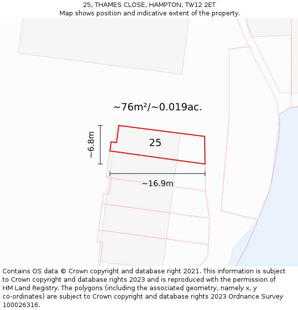 25, THAMES CLOSE, HAMPTON, TW12 2ET: Plot and title map