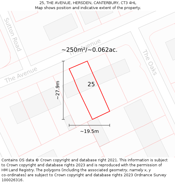 25, THE AVENUE, HERSDEN, CANTERBURY, CT3 4HL: Plot and title map