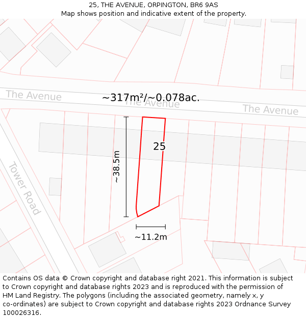 25, THE AVENUE, ORPINGTON, BR6 9AS: Plot and title map