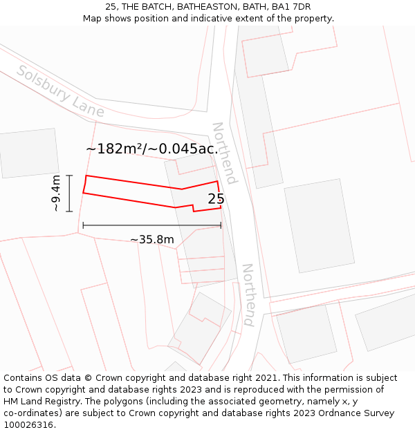 25, THE BATCH, BATHEASTON, BATH, BA1 7DR: Plot and title map