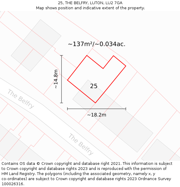 25, THE BELFRY, LUTON, LU2 7GA: Plot and title map