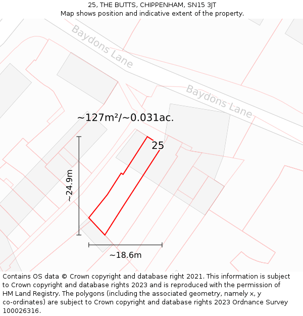 25, THE BUTTS, CHIPPENHAM, SN15 3JT: Plot and title map
