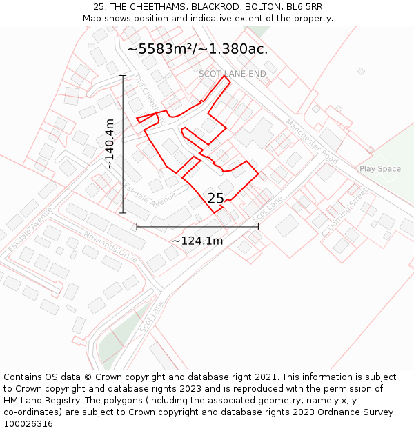 25, THE CHEETHAMS, BLACKROD, BOLTON, BL6 5RR: Plot and title map