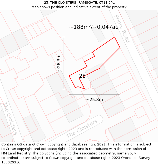 25, THE CLOISTERS, RAMSGATE, CT11 9PL: Plot and title map
