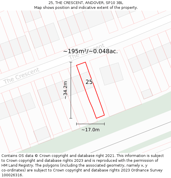 25, THE CRESCENT, ANDOVER, SP10 3BL: Plot and title map
