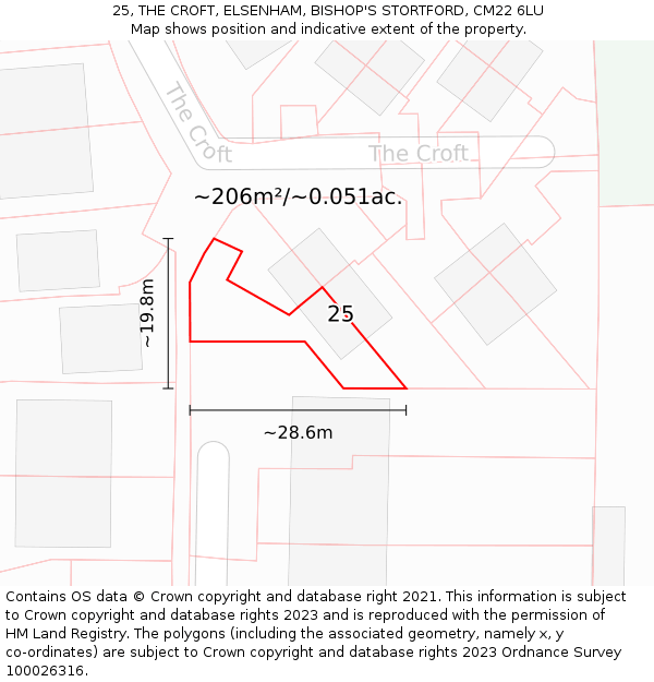 25, THE CROFT, ELSENHAM, BISHOP'S STORTFORD, CM22 6LU: Plot and title map