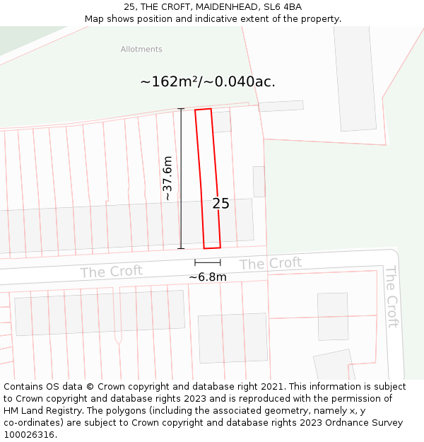 25, THE CROFT, MAIDENHEAD, SL6 4BA: Plot and title map
