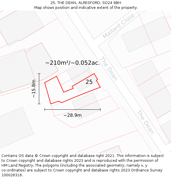 25, THE DEAN, ALRESFORD, SO24 9BH: Plot and title map