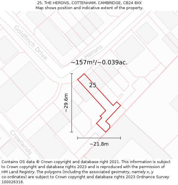 25, THE HERONS, COTTENHAM, CAMBRIDGE, CB24 8XX: Plot and title map