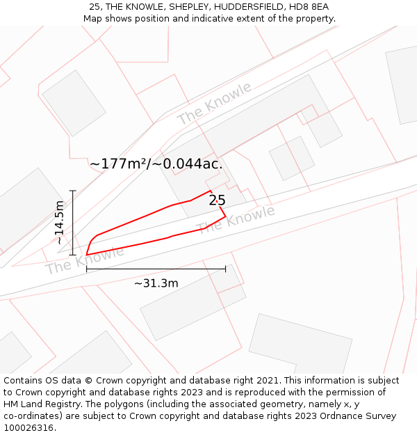 25, THE KNOWLE, SHEPLEY, HUDDERSFIELD, HD8 8EA: Plot and title map