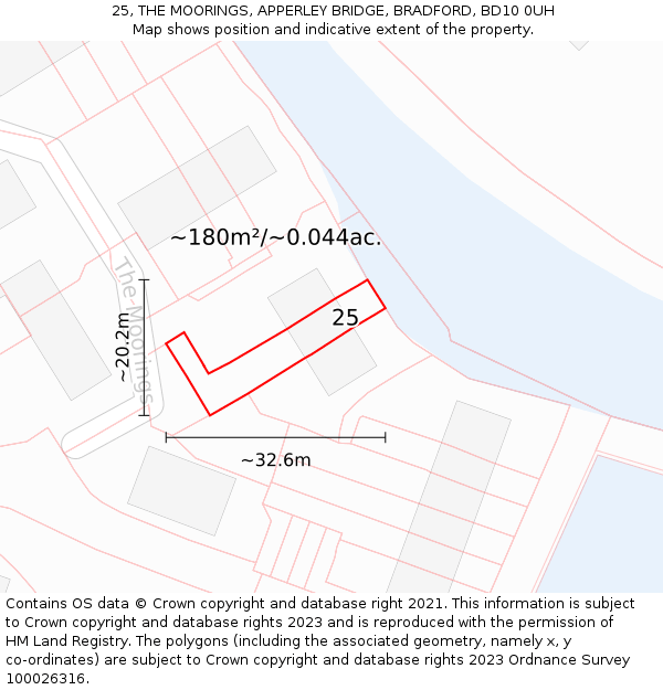 25, THE MOORINGS, APPERLEY BRIDGE, BRADFORD, BD10 0UH: Plot and title map