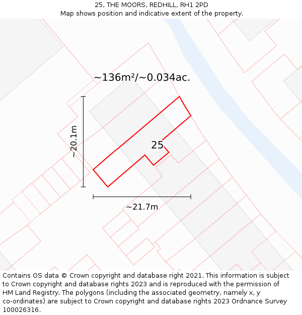 25, THE MOORS, REDHILL, RH1 2PD: Plot and title map